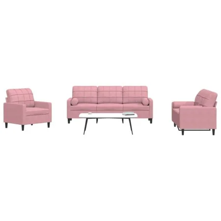 Set of sofas with 3 pink velvet cushions by , Sofas - Ref: Foro24-3278374, Price: 755,73 €, Discount: %