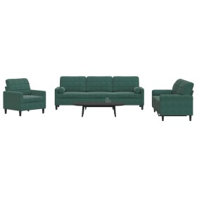 Set of sofas with 3 dark green velvet cushions by , Sofas - Ref: Foro24-3278453, Price: 776,69 €, Discount: %