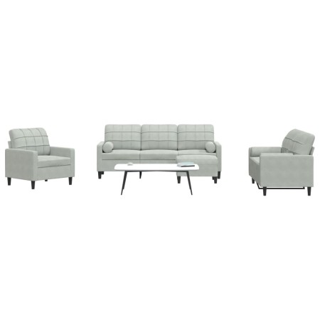 Set of sofas with 4 light gray velvet cushions by , Sofas - Ref: Foro24-3278381, Price: 648,58 €, Discount: %