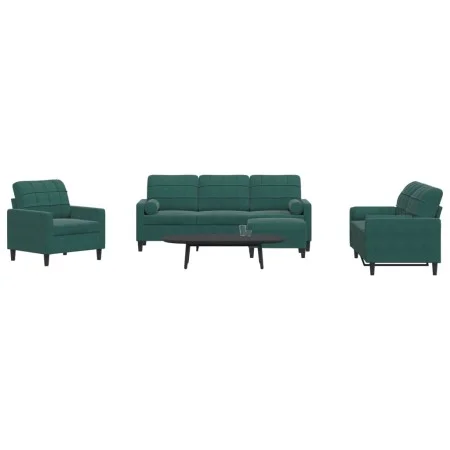 Set of sofas with 4 dark green velvet cushions by , Sofas - Ref: Foro24-3278383, Price: 798,67 €, Discount: %