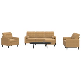 Set of sofas with 4 brown velvet cushions by , Sofas - Ref: Foro24-3278388, Price: 770,38 €, Discount: %