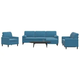 Set of sofas with 4 pieces of blue velvet cushions by , Sofas - Ref: Foro24-3278470, Price: 826,70 €, Discount: %