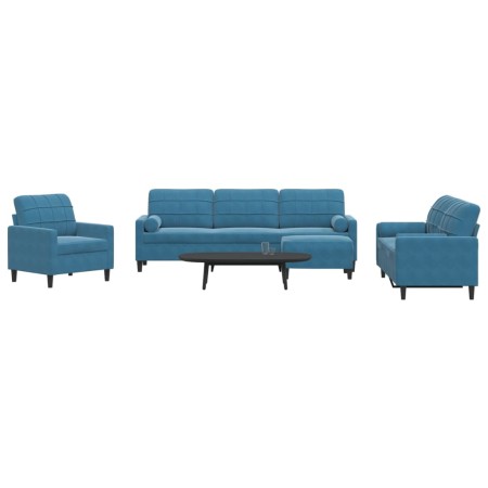 Set of sofas with 4 pieces of blue velvet cushions by , Sofas - Ref: Foro24-3278470, Price: 841,62 €, Discount: %