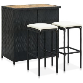 Set de mesa y sillas de bar jardín 3 pzas ratán sintético negro