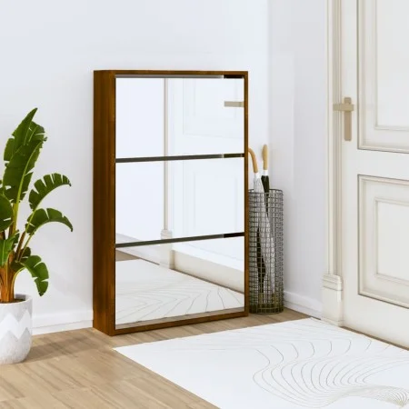 Mueble zapatero y espejo 3 niveles roble marrón 63x17x102,5 cm by , Shoe racks and shoe organizers - Ref: Foro24-342640, Pric...