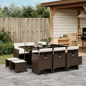 Garden dining set 11 pieces and brown synthetic rattan cushions by , Garden sets - Ref: Foro24-3210609, Price: 625,59 €, Disc...