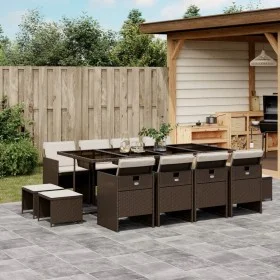 Set muebles de jardín 13 pzas y cojines ratán sintético marrón by , Garden sets - Ref: Foro24-3210621, Price: 871,14 €, Disco...