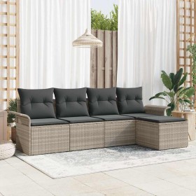 Conjunto de sofá de jardín con cojín 5 pcs Gris claro Poliratán