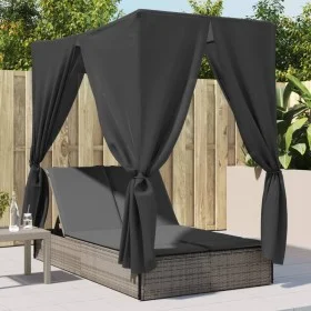 Tumbona doble con techo y cortinas ratán sintético gris by , Loungers - Ref: Foro24-368074, Price: 318,81 €, Discount: %