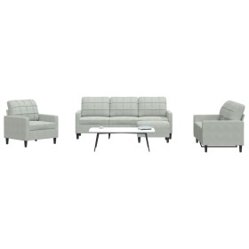 Sofagarnitur mit 4-teiligen Kissen aus hellgrauem Samtstoff. von , Sofas - Ref: Foro24-3278361, Preis: 618,37 €, Rabatt: %