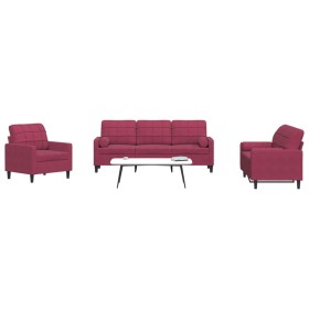 Juego de sofás con cojines 3 piezas terciopelo rojo tinto by , Sofas - Ref: Foro24-3278375, Price: 665,75 €, Discount: %