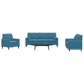 Sofagarnitur mit 3-teiligen blauen Samtkissen von , Sofas - Ref: Foro24-3278380, Preis: 730,99 €, Rabatt: %