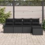 Conjunto de sofá de jardín con cojín 5 pcs Negro Poliratán