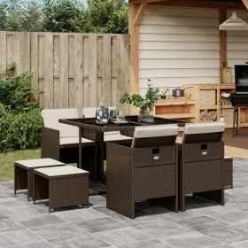 Garden dining set 9 pieces with brown synthetic rattan cushions by , Garden sets - Ref: Foro24-3210597, Price: 449,19 €, Disc...