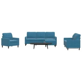 Set of sofas with 4 pieces of blue velvet cushions by , Sofas - Ref: Foro24-3278370, Price: 736,79 €, Discount: %