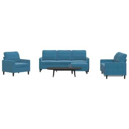 Set of sofas with 4 pieces of blue velvet cushions by , Sofas - Ref: Foro24-3278370, Price: 736,79 €, Discount: %