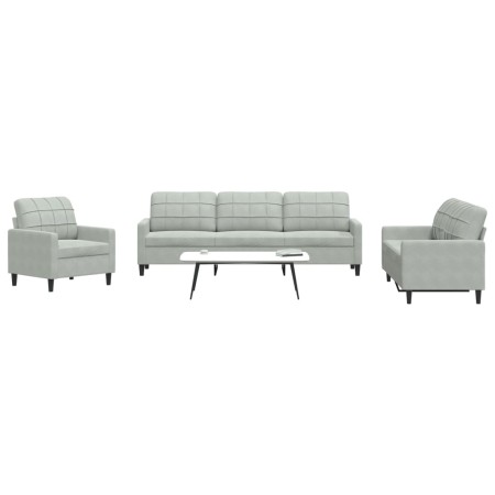 Sofagarnitur mit 4-teiligen Kissen aus hellgrauem Samtstoff. von , Sofas - Ref: Foro24-3278441, Preis: 642,09 €, Rabatt: %