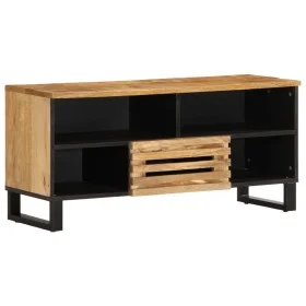 Solid rough mango wood TV stand 100x34x46 cm by , CD and DVD storage - Ref: Foro24-377514, Price: 73,56 €, Discount: %