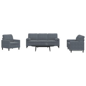 Dreiteiliges Sofaset mit dunkelgrauen Samtkissen. von , Sofas - Ref: Foro24-3278372, Preis: 618,64 €, Rabatt: %