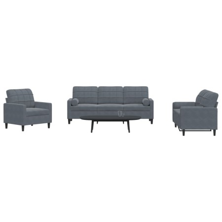 3-piece dark gray velvet sofa set with cushions by , Sofas - Ref: Foro24-3278372, Price: 617,87 €, Discount: %