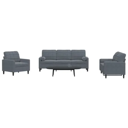 3-piece dark gray velvet sofa set with cushions by , Sofas - Ref: Foro24-3278372, Price: 609,33 €, Discount: %