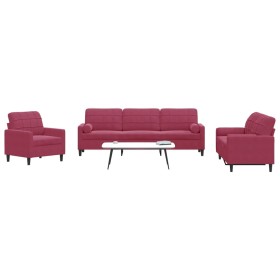 Three-piece velvet sofa set with red wine cushions by , Sofas - Ref: Foro24-3278455, Price: 694,69 €, Discount: %
