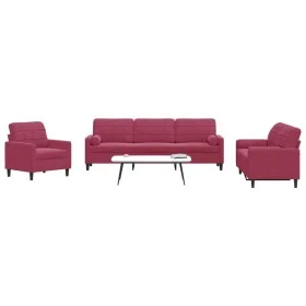 Three-piece velvet sofa set with red wine cushions by , Sofas - Ref: Foro24-3278455, Price: 683,15 €, Discount: %