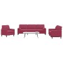 Three-piece velvet sofa set with red wine cushions by , Sofas - Ref: Foro24-3278455, Price: 694,93 €, Discount: %