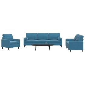 Set of sofas with 3 blue velvet cushions by , Sofas - Ref: Foro24-3278460, Price: 792,28 €, Discount: %