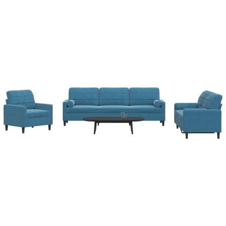 Sofagarnitur mit 3-teiligen blauen Samtkissen von , Sofas - Ref: Foro24-3278460, Preis: 792,28 €, Rabatt: %
