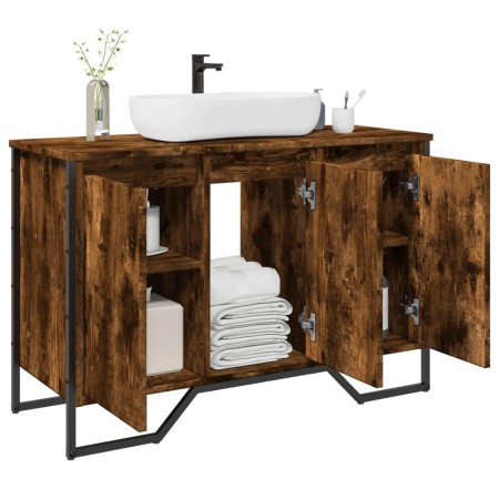 Bathroom vanity cabinet in smoked oak engineered wood, 91x35x60 cm. by , Bathroom furniture - Ref: Foro24-848661, Price: 89,9...