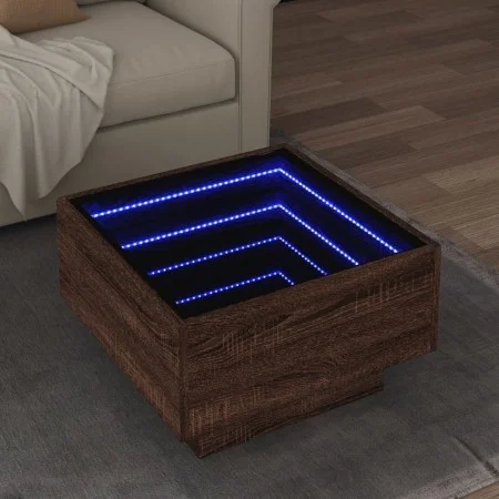 Mittel- und LED-Tisch aus braunem Eichen-Ingenieurholz 50x50x30 cm von , Couchtisch - Ref: Foro24-847510, Preis: 87,76 €, Rab...