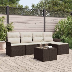 Conjunto de sofá de jardín con cojín 6 pcs Marrón Poliratán