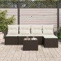 Conjunto de sofá de jardín con cojín 6 pcs Marrón Poliratán