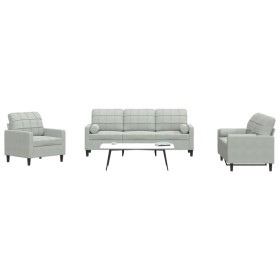 Dreiteiliges Sofaset mit Kissen aus hellgrauem Samt. von , Sofas - Ref: Foro24-3278371, Preis: 605,38 €, Rabatt: %