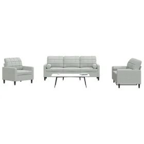 Dreiteiliges Sofaset mit Kissen aus hellgrauem Samt. von , Sofas - Ref: Foro24-3278371, Preis: 607,30 €, Rabatt: %