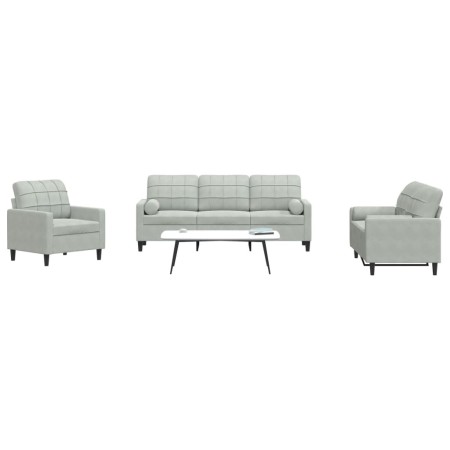 Juego de sofás con cojines 3 piezas terciopelo gris claro by , Sofas - Ref: Foro24-3278371, Price: 605,38 €, Discount: %