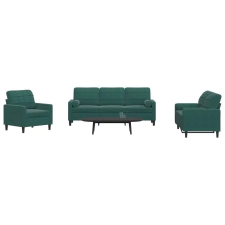 Juego de sofás con cojines 3 piezas terciopelo verde oscuro by , Sofas - Ref: Foro24-3278373, Price: 746,96 €, Discount: %