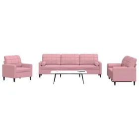 Juego de sofás con cojines 3 piezas terciopelo rosa by , Sofas - Ref: Foro24-3278454, Price: 772,86 €, Discount: %