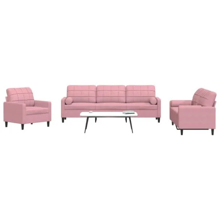 Juego de sofás con cojines 3 piezas terciopelo rosa by , Sofas - Ref: Foro24-3278454, Price: 772,86 €, Discount: %