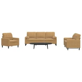 Juego de sofás con cojines 3 piezas terciopelo marrón von , Sofas - Ref: Foro24-3278378, Preis: 727,11 €, Rabatt: %