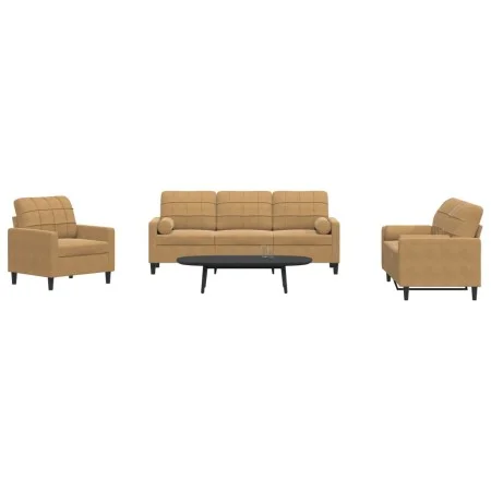Juego de sofás con cojines 3 piezas terciopelo marrón by , Sofas - Ref: Foro24-3278378, Price: 727,11 €, Discount: %