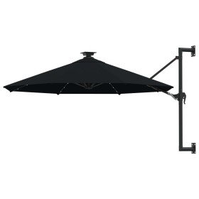 Wall umbrella with LEDs and metal pole 300 cm black by vidaXL, Umbrellas - Ref: Foro24-312528, Price: 118,60 €, Discount: %