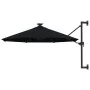Sombrilla de pared con LEDs y poste de metal 300 cm negra de vidaXL, Sombrillas - Ref: Foro24-312528, Precio: 116,34 €, Descu...