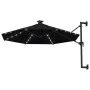 Sombrilla de pared con LEDs y poste de metal 300 cm negra de vidaXL, Sombrillas - Ref: Foro24-312528, Precio: 116,34 €, Descu...
