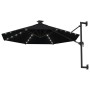 Wall umbrella with LEDs and metal pole 300 cm black by vidaXL, Umbrellas - Ref: Foro24-312528, Price: 113,06 €, Discount: %
