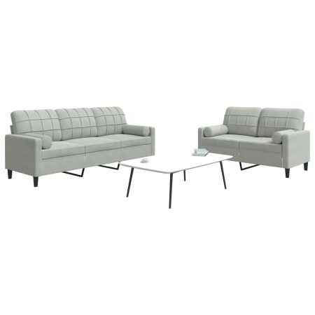 Set of sofas with 2 light gray velvet cushions by , Sofas - Ref: Foro24-3278411, Price: 473,36 €, Discount: %