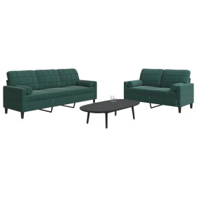 Set of sofas with 2 dark green velvet cushions by , Sofas - Ref: Foro24-3278413, Price: 596,77 €, Discount: %