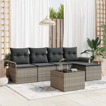 Conjunto de sofá de jardín con cojín 6 pcs Gris Poliratán