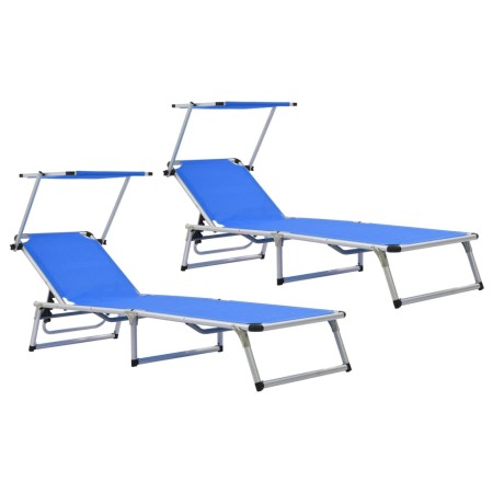 Klappbare Sonnenliegen mit 2 Stück Dach Aluminium und blauem Textilene von vidaXL, Liegen - Ref: Foro24-312457, Preis: 186,56...
